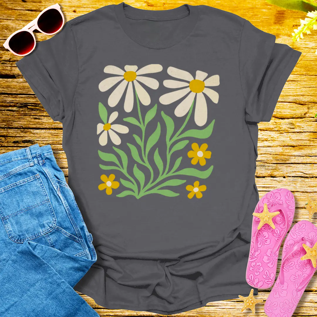 Retro Daisy Bloom T-Shirt - Charcoal