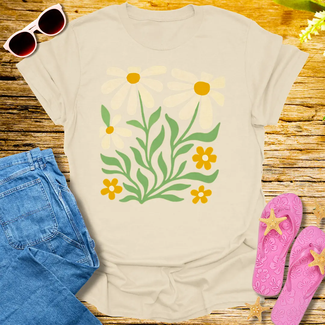 Retro Daisy Bloom T-Shirt - Natural