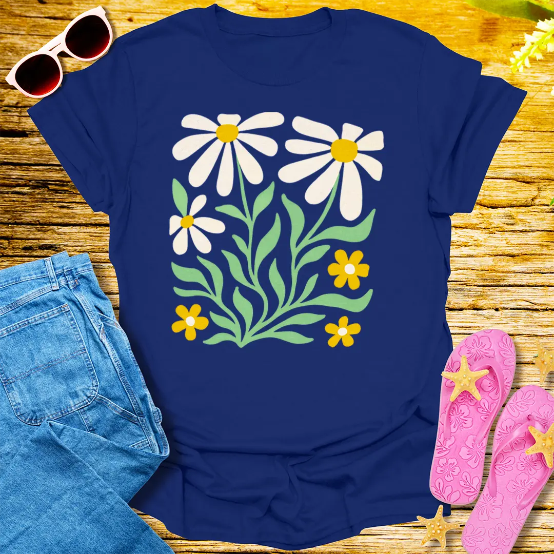 Retro Daisy Bloom T-Shirt - Navy