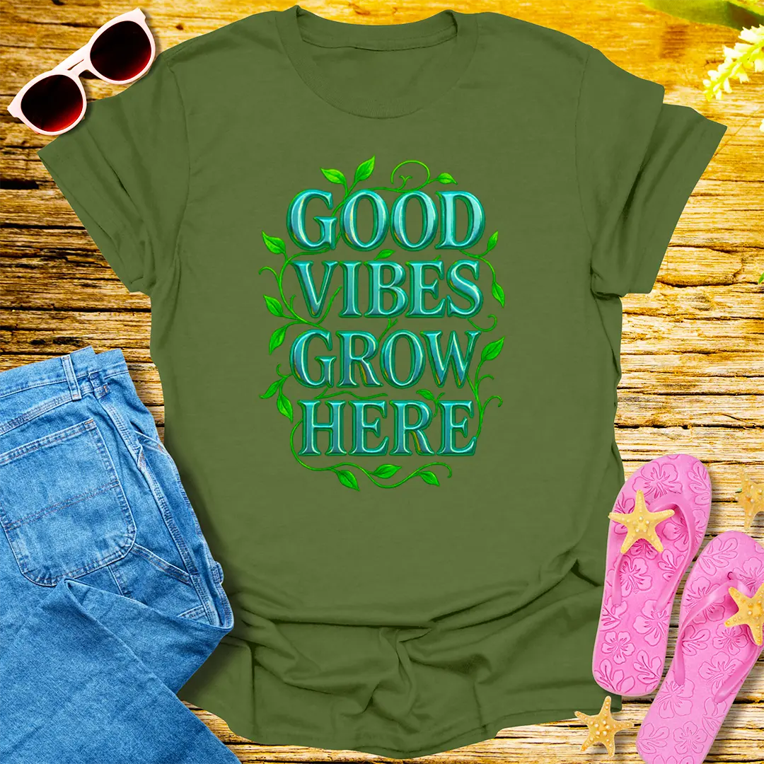 Good Vibes Grow Here T-Shirt - Military Green