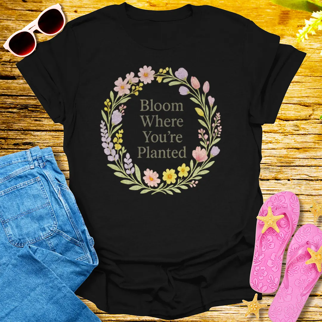 Bloom Where You're Planted T-Shirt - Black