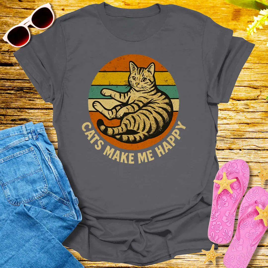 Cats Make Me Happy T-Shirt - Charcoal