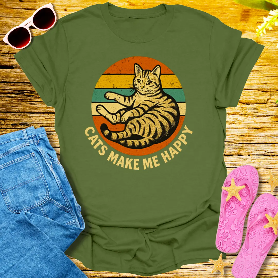 Cats Make Me Happy T-Shirt - Military Green