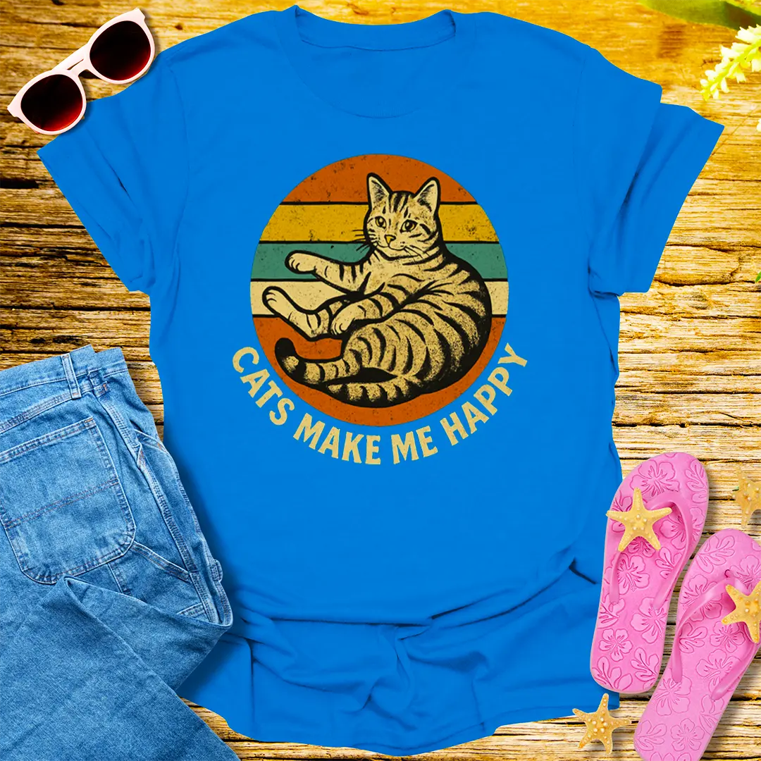 Cats Make Me Happy T-Shirt - Royal