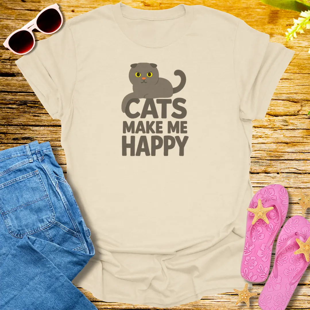 Cats Make Me Happy T-Shirt - Natural