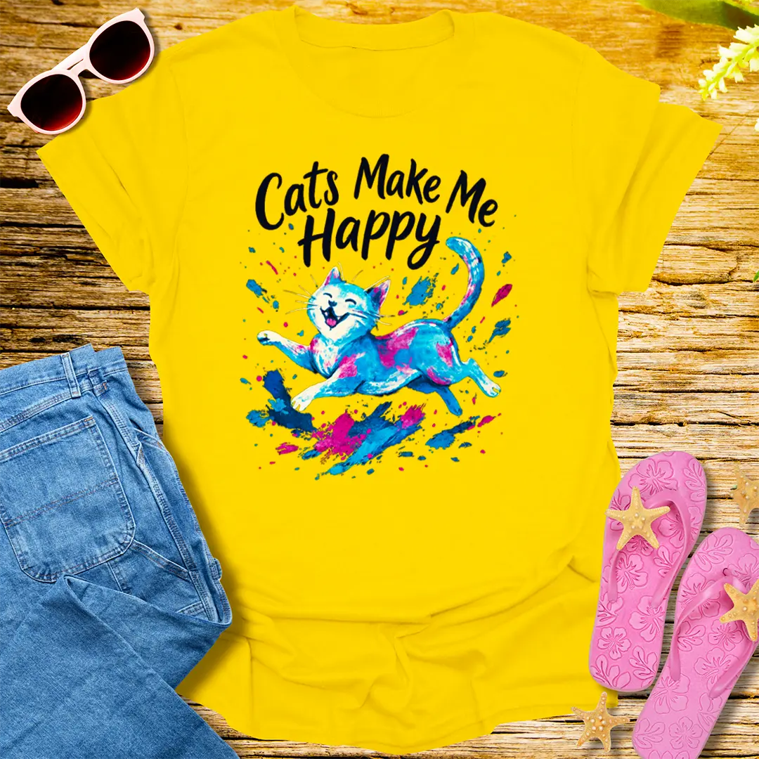 Cats Make Me Happy T-Shirt - Daisy