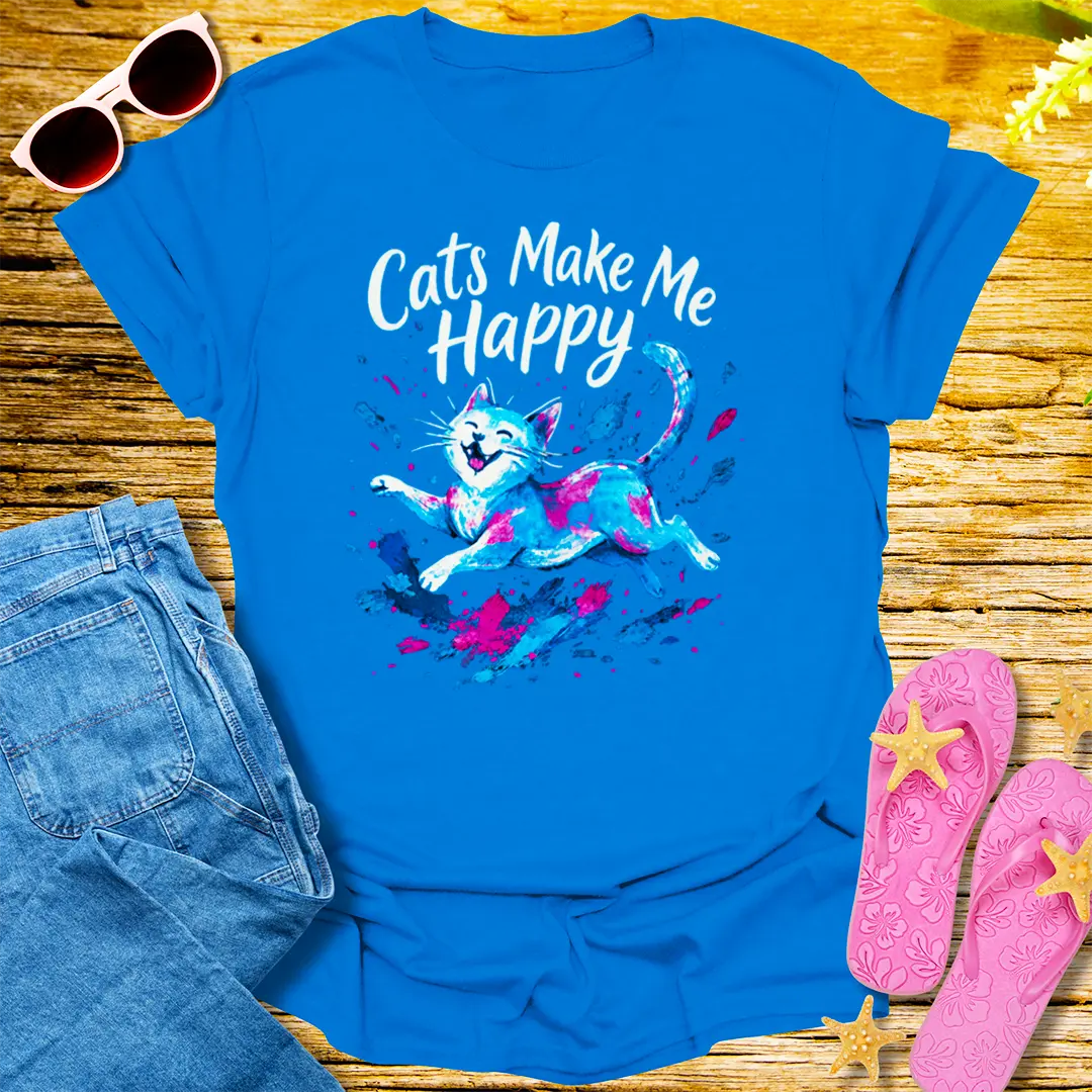 Cats Make Me Happy T-Shirt - Royal