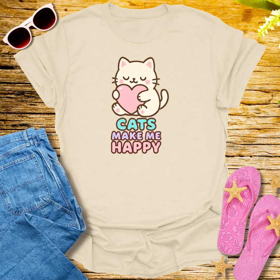 Cats Make Me Happy T-Shirt - Natural
