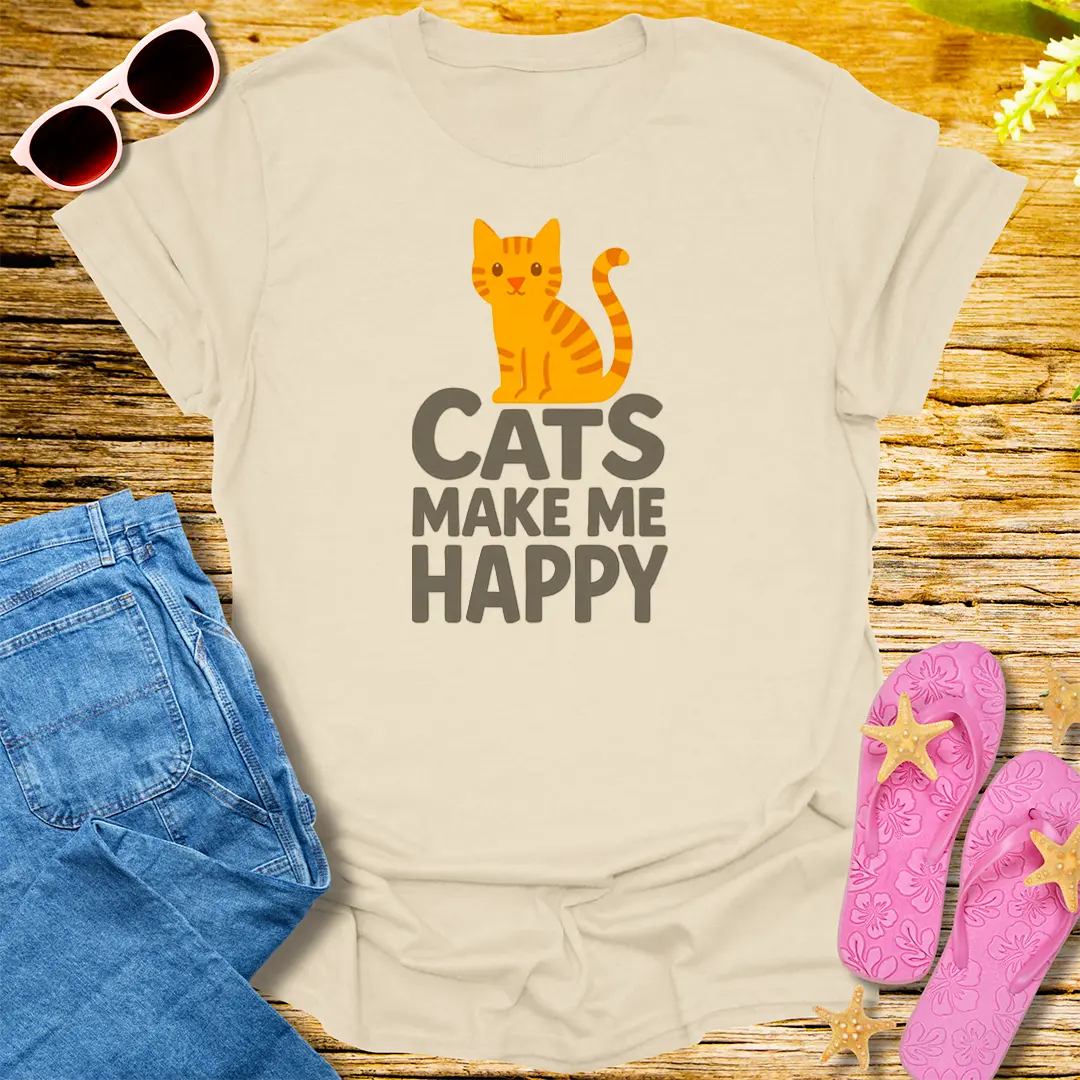 Cats Make Me Happy T-Shirt - Natural