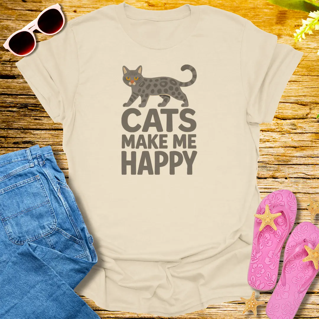 Cats Make Me Happy T-Shirt - Natural