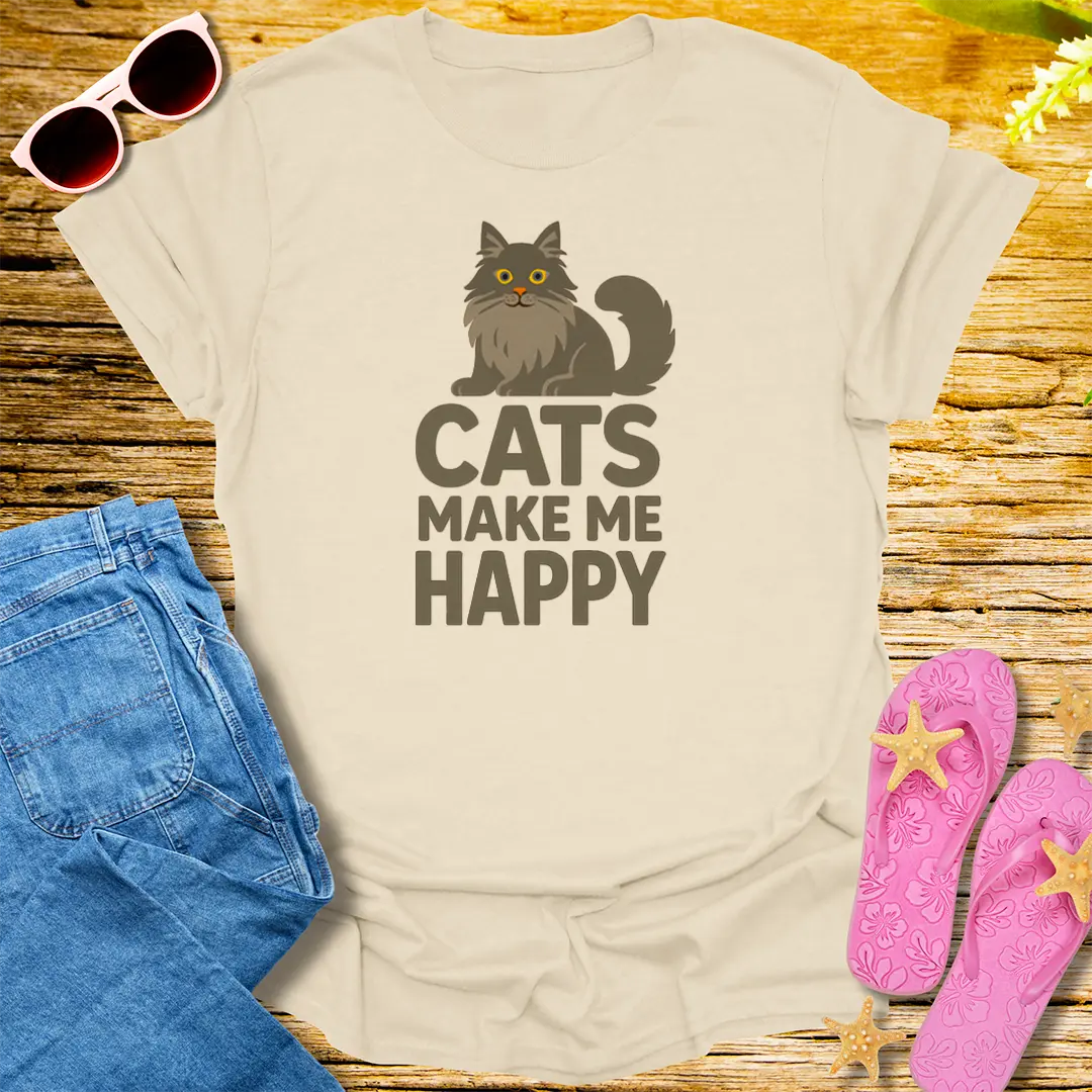 Cats Make Me Happy T-Shirt - Natural