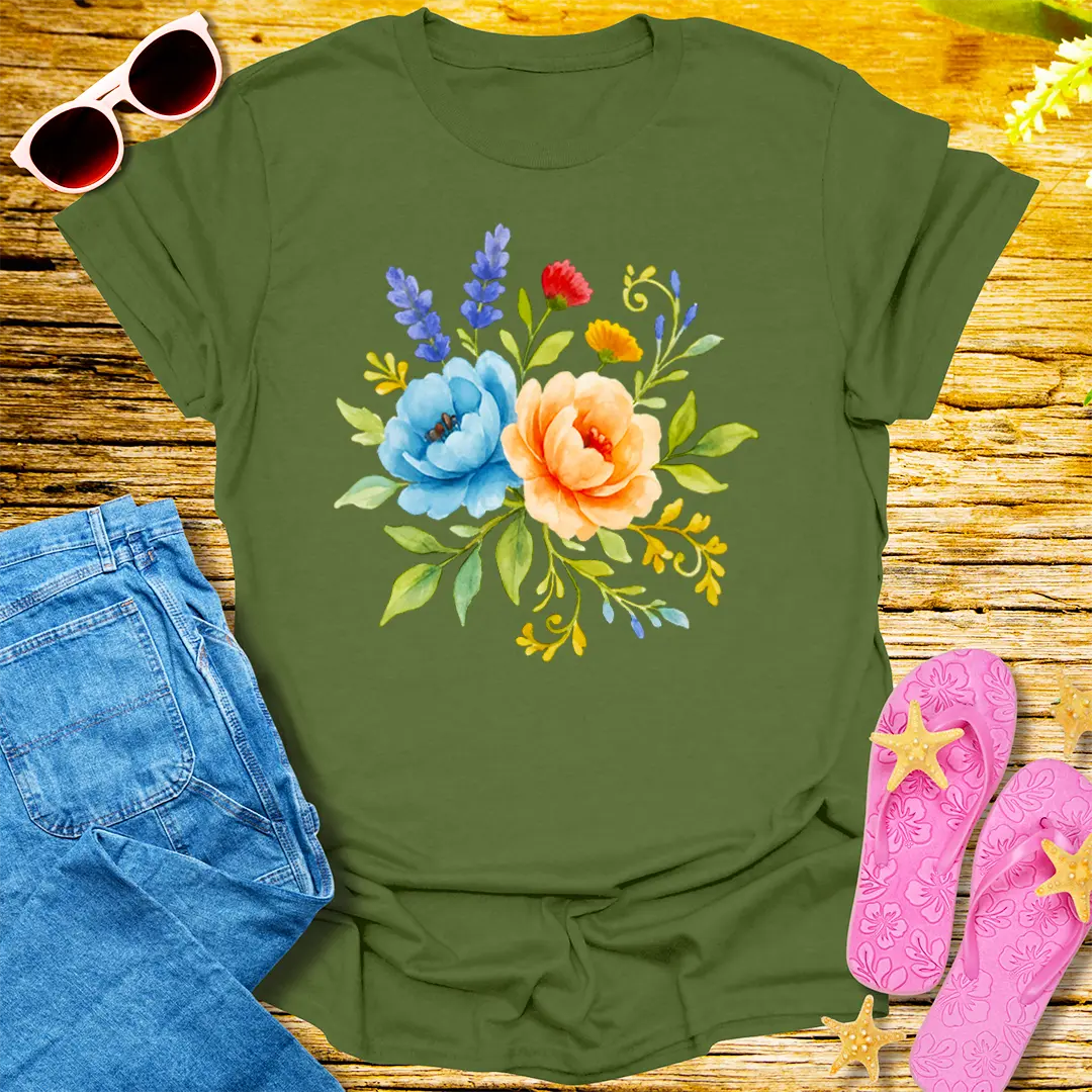 Floral Harmony T-Shirt - Military Green