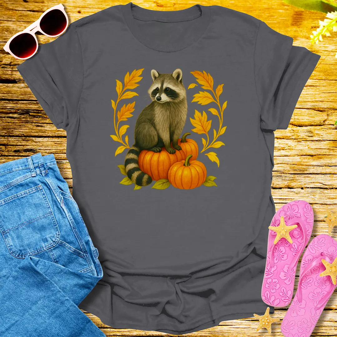 Autumn Mischief Raccoon T-Shirt - Charcoal