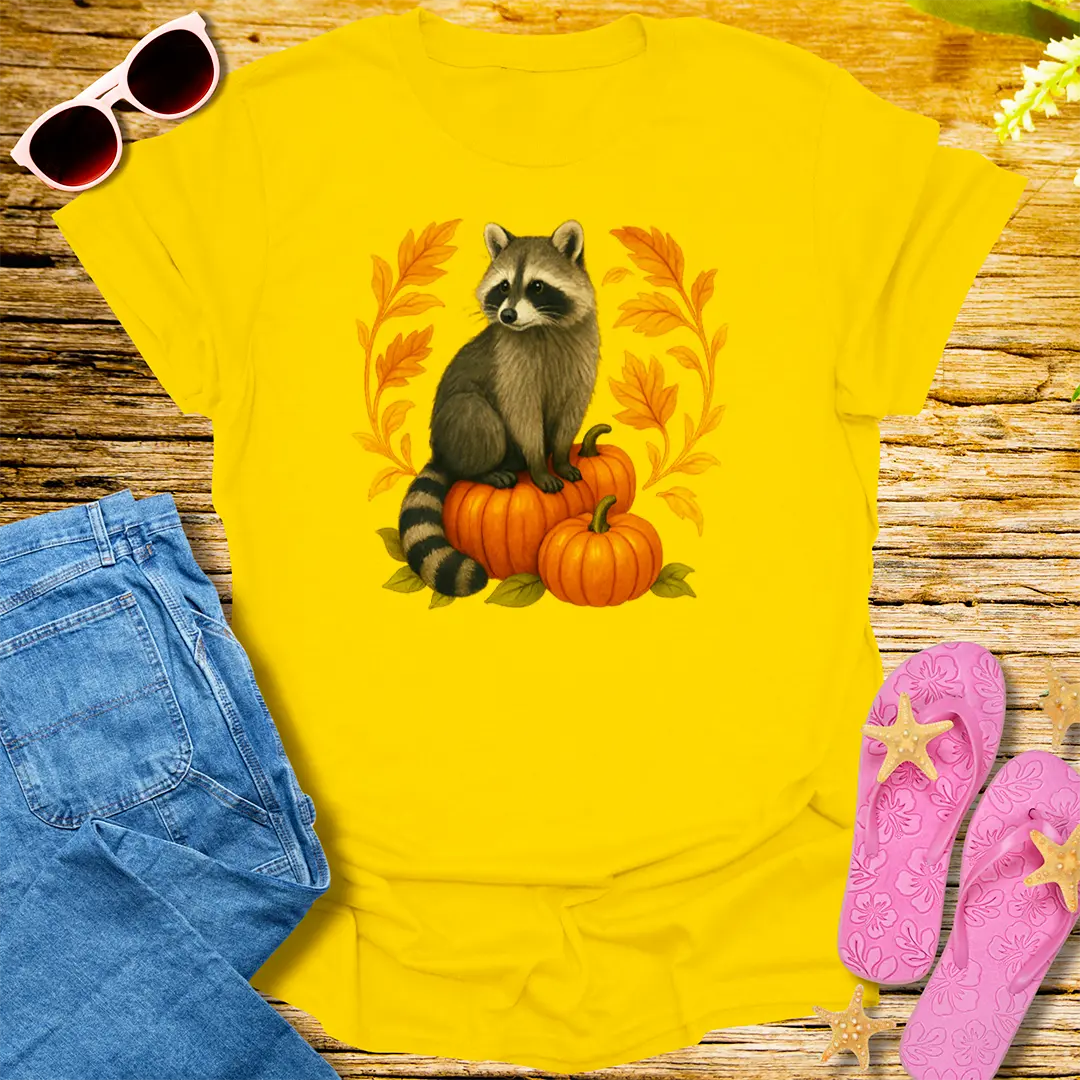 Autumn Mischief Raccoon T-Shirt - Daisy