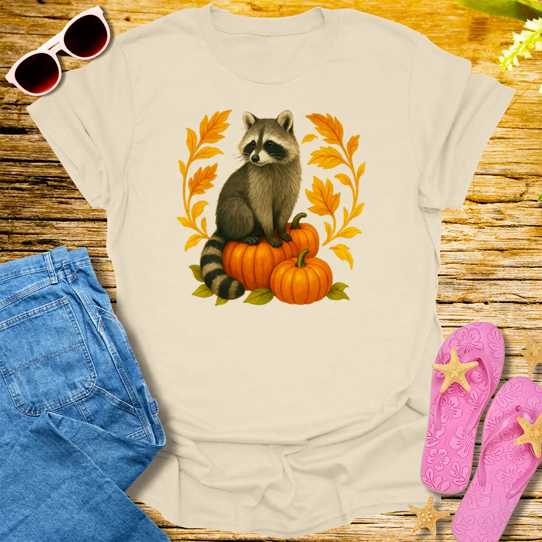 Autumn Mischief Raccoon T-Shirt - Natural