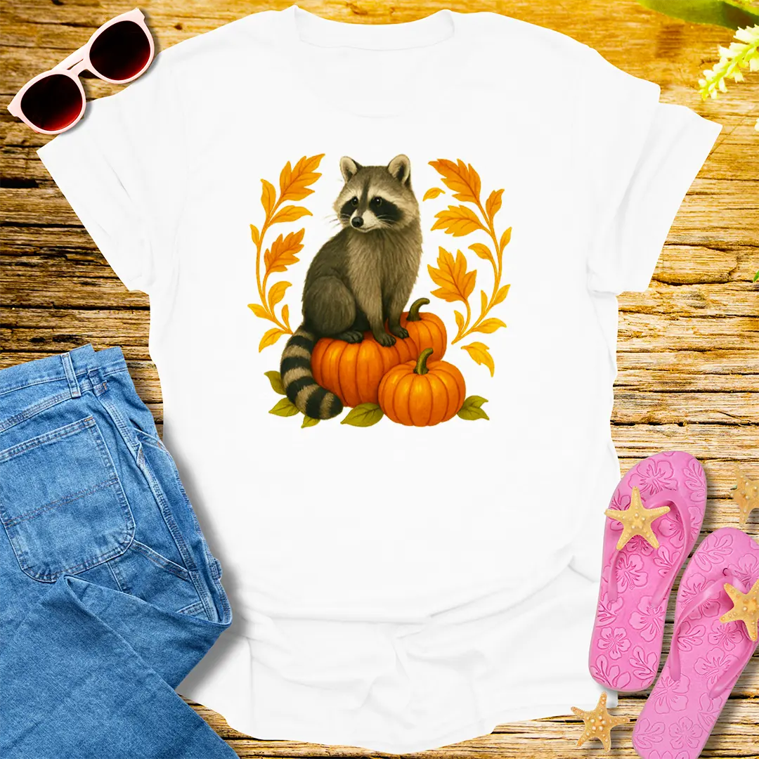 Autumn Mischief Raccoon T-Shirt - White