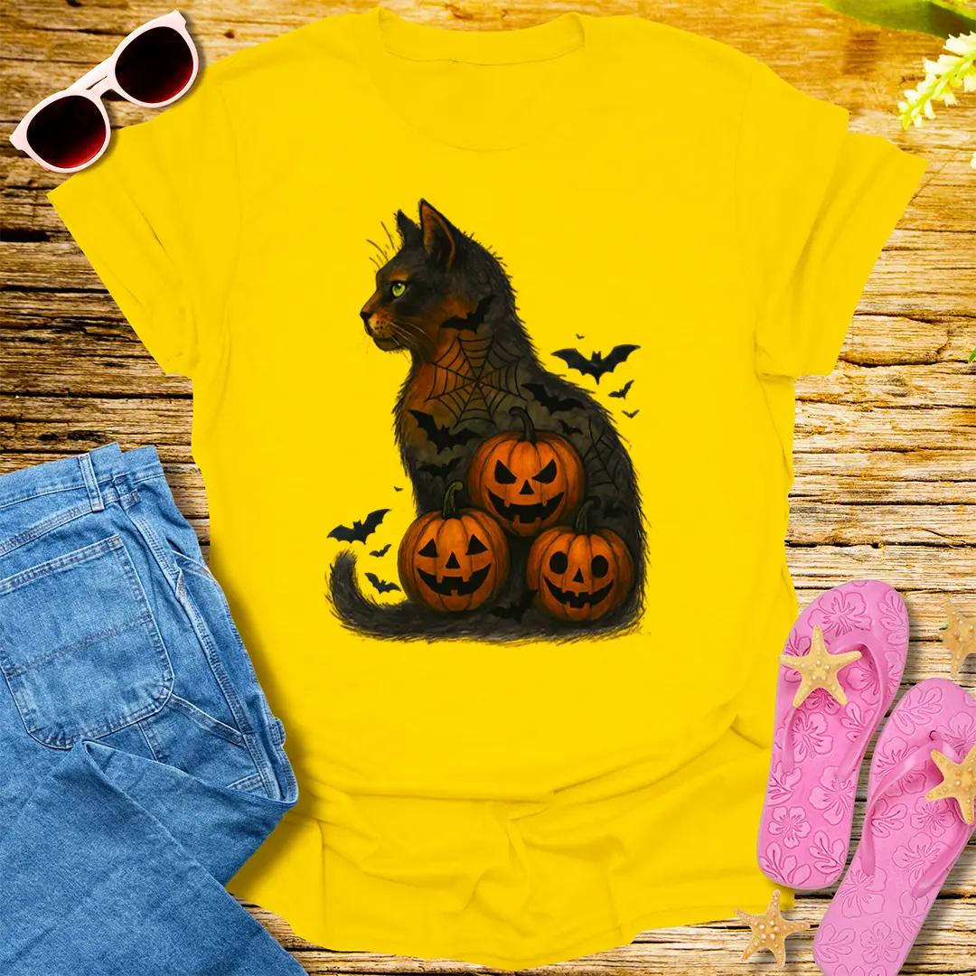 Haunted Pumpkin Cat T-Shirt - Daisy