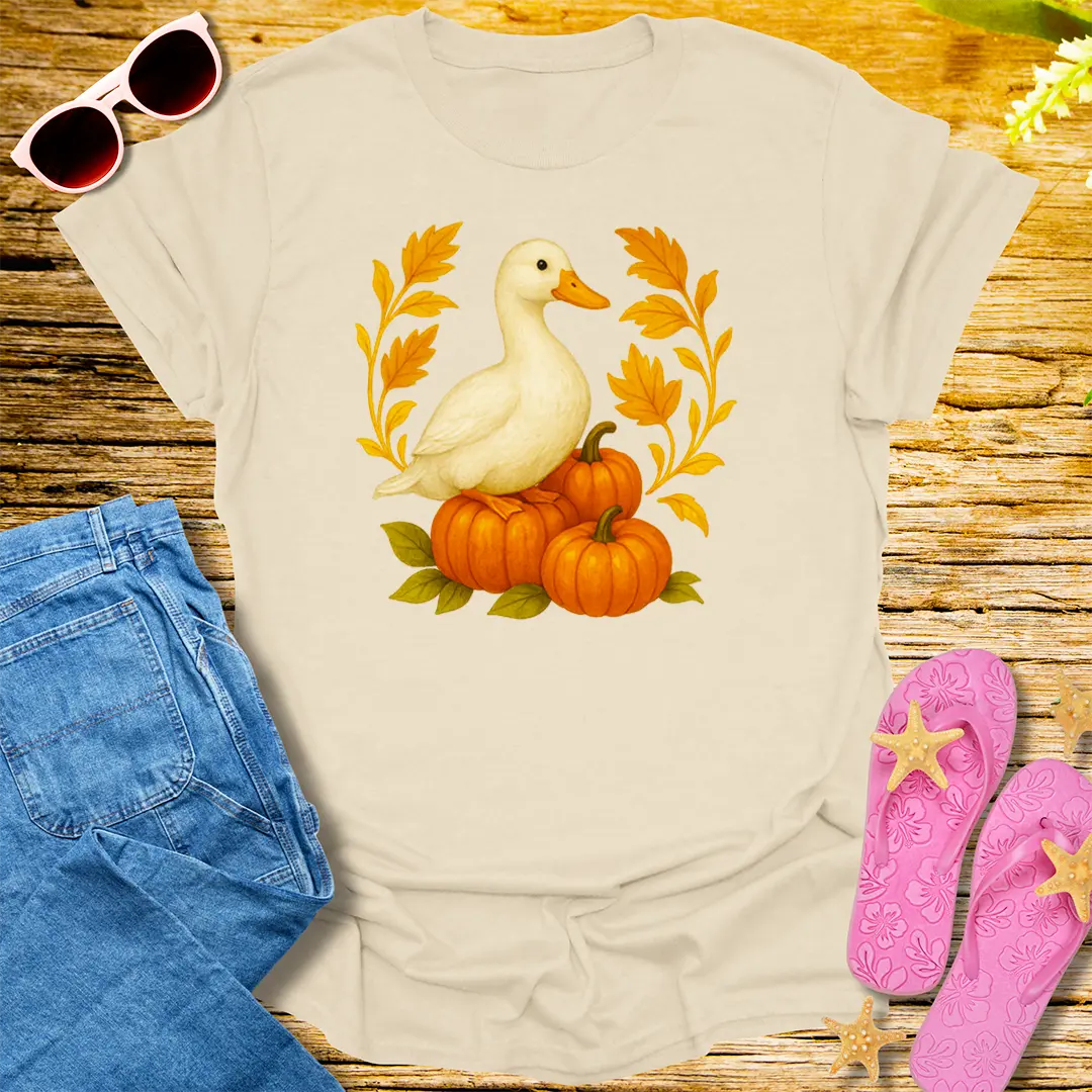 Autumn Duck & Pumpkins T-Shirt - Natural
