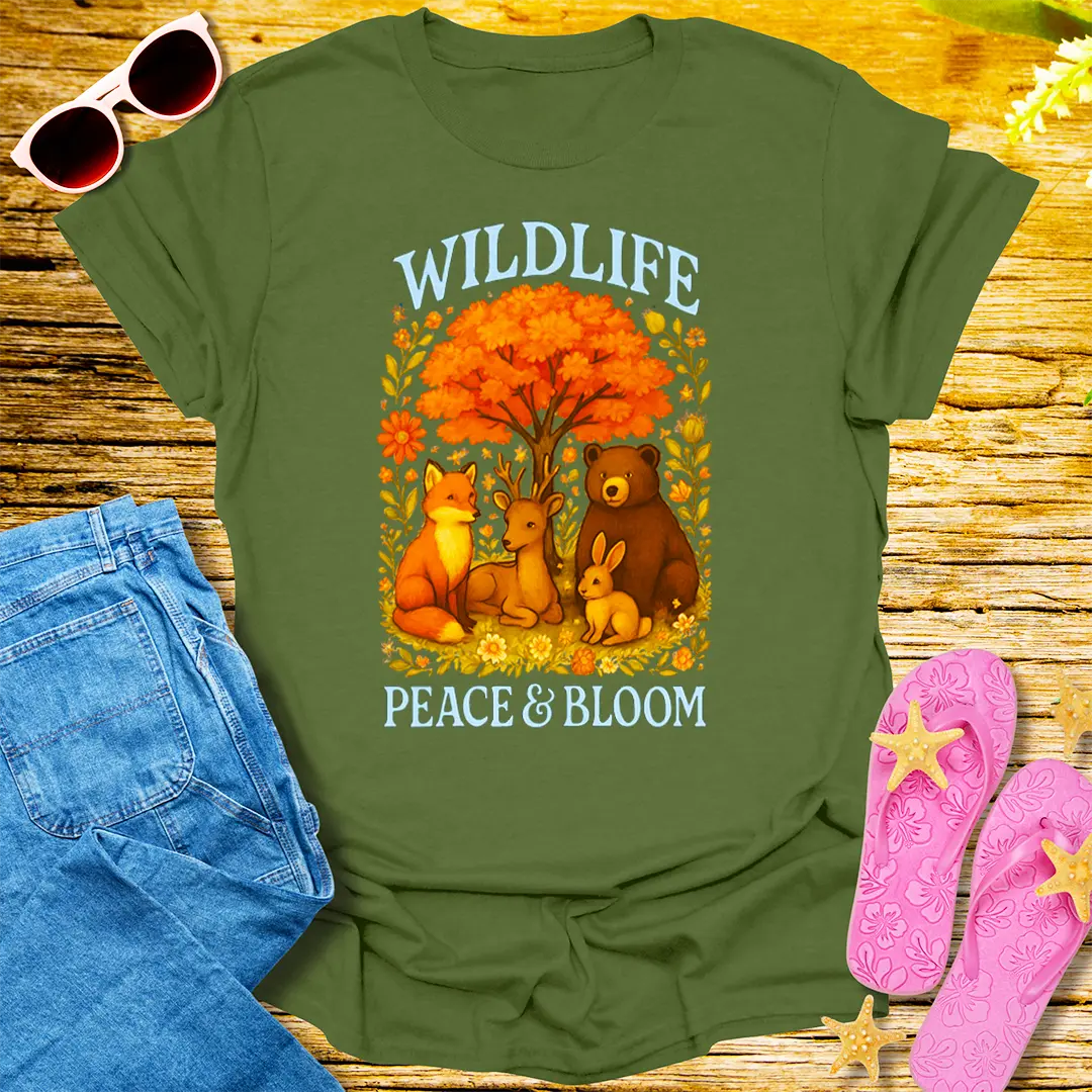Peaceful Woodland Bloom T-Shirt - Military Green