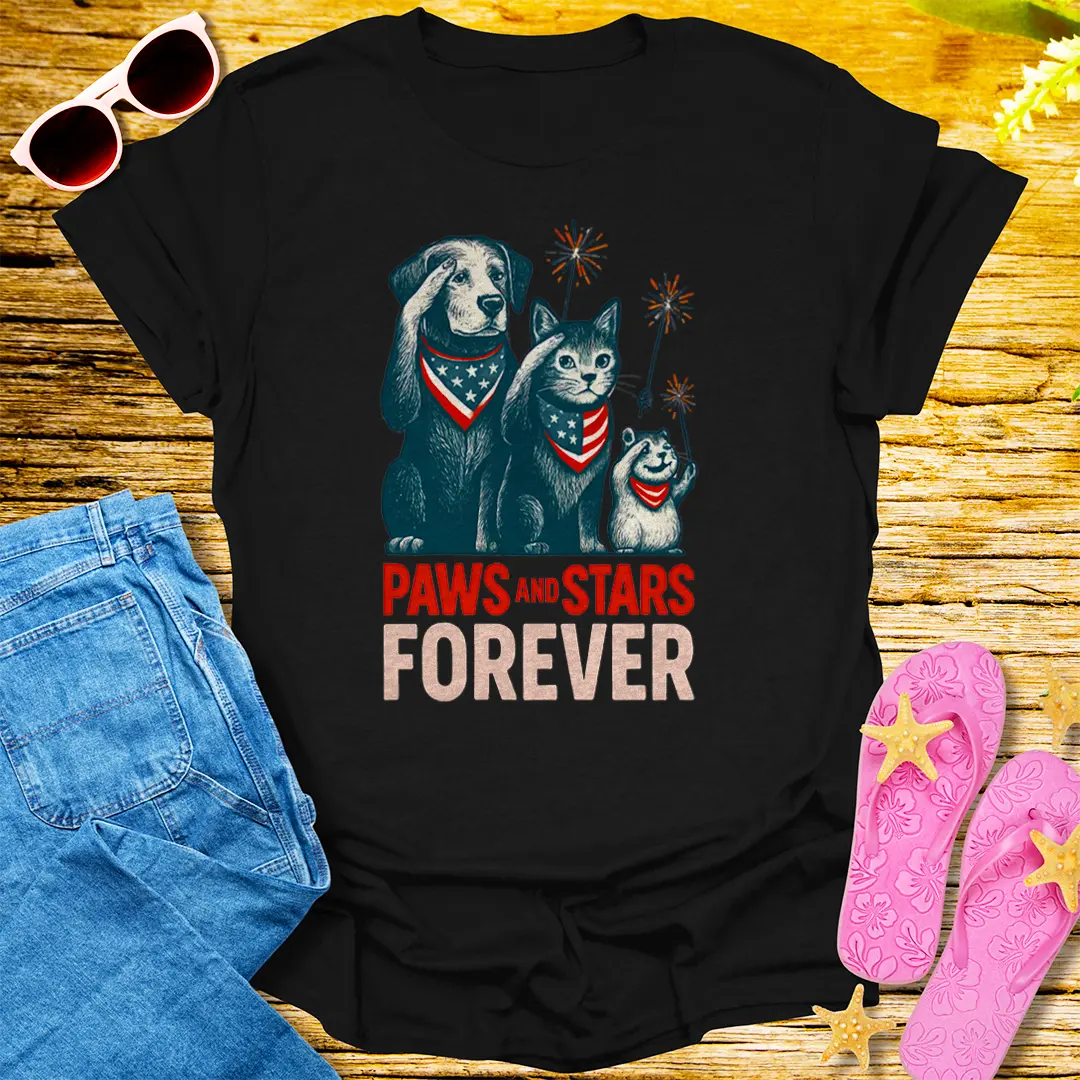 Paws and Stars Forever T-Shirt - Black