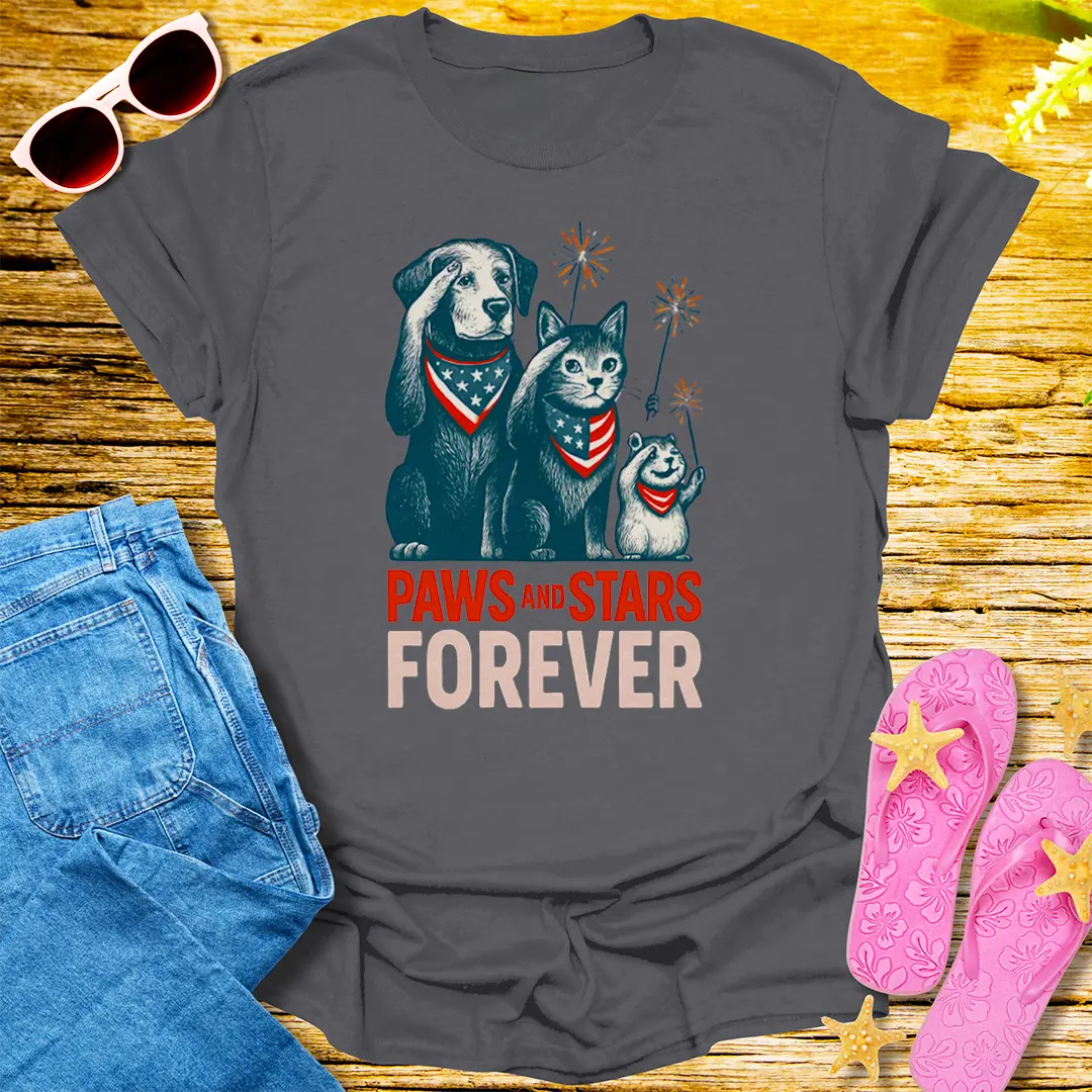 Paws and Stars Forever T-Shirt - Charcoal