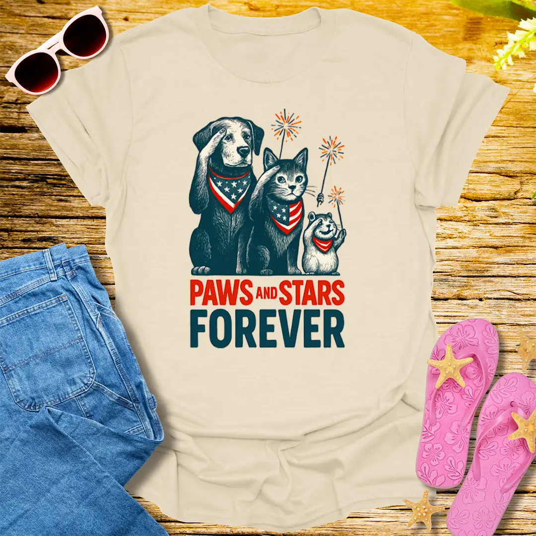 Paws and Stars Forever T-Shirt - Natural