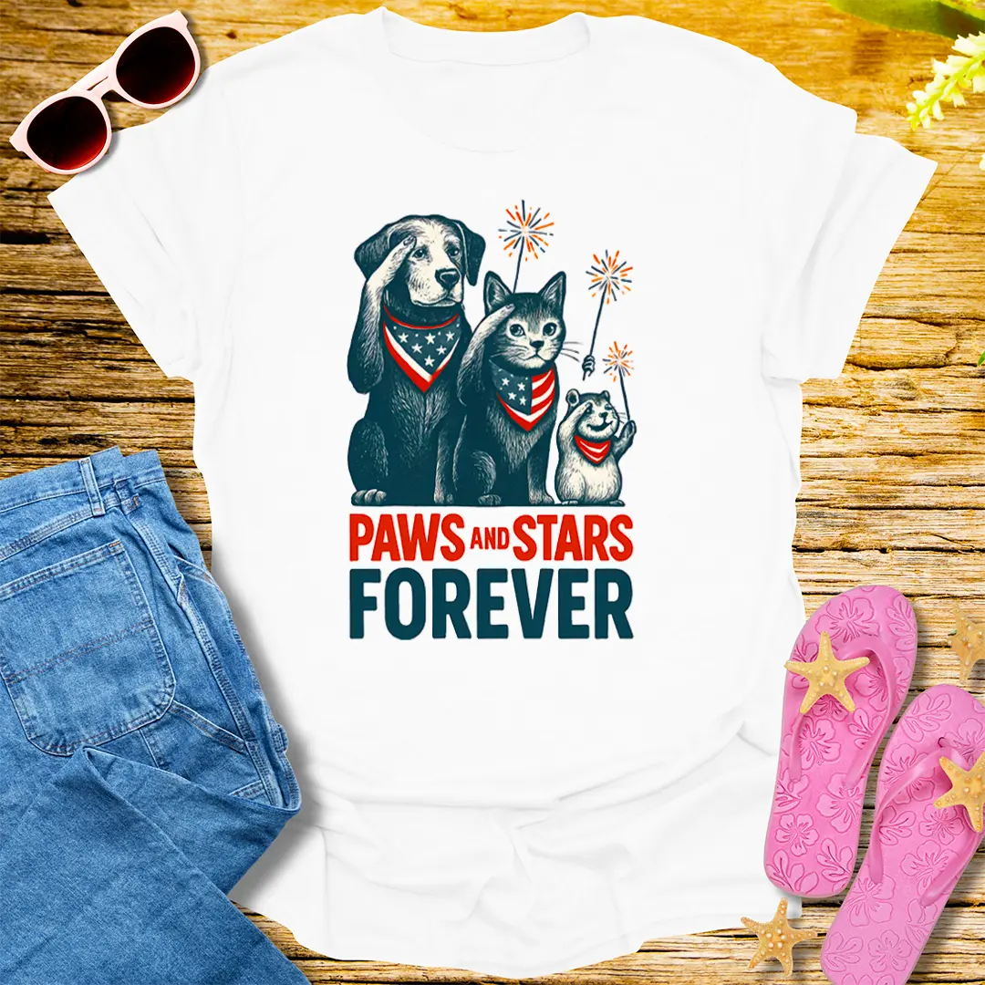 Paws and Stars Forever T-Shirt - White