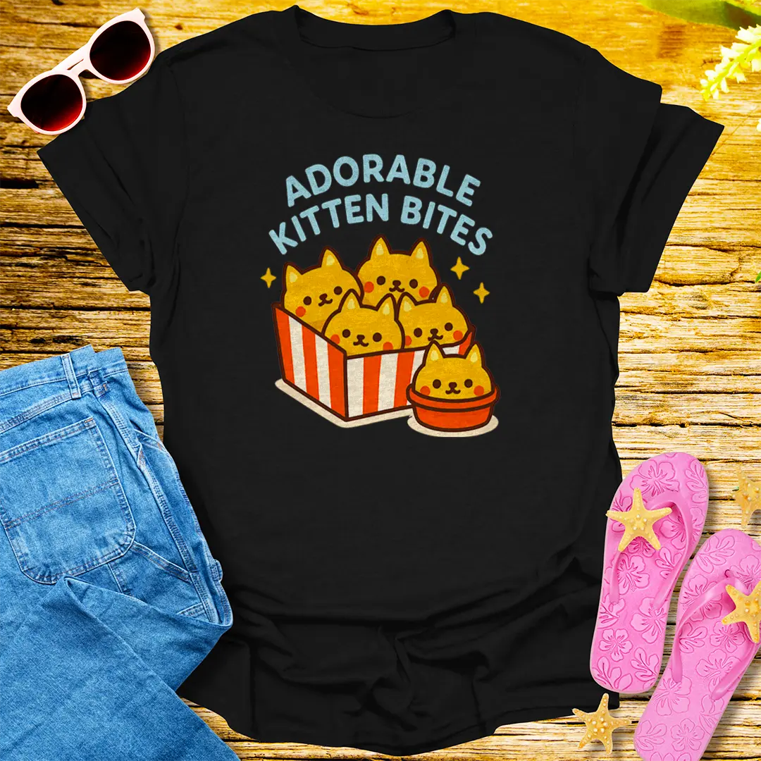 Adorable Kitten Bites T-Shirt - Black