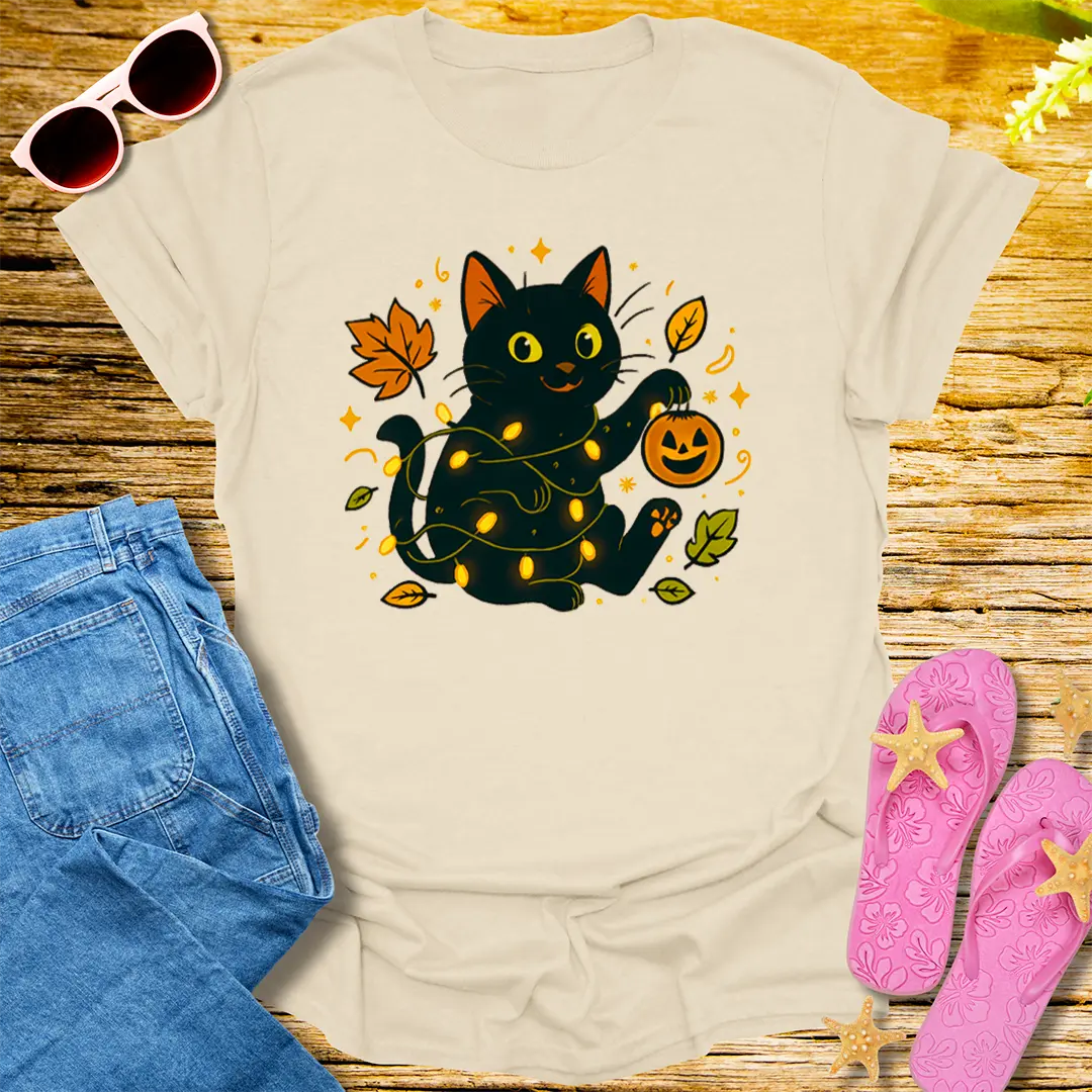 Spooky Cute Cat T-Shirt - Natural