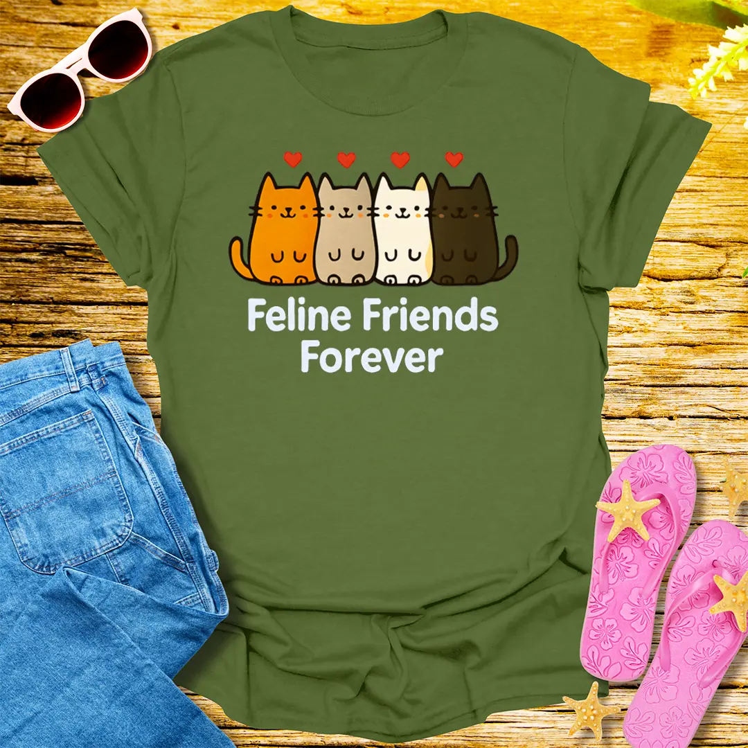 Feline Friends Forever T-Shirt - Military Green