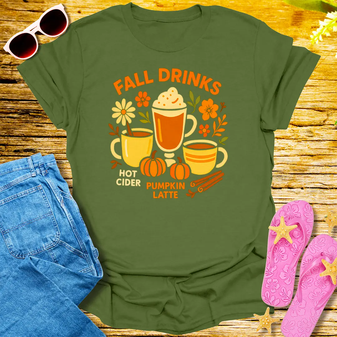 Cozy Fall Drinks T-Shirt - Military Green
