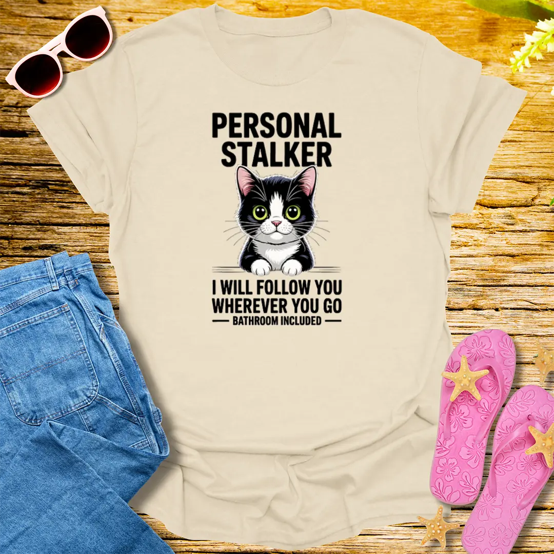 Personal Stalker Cat T-Shirt - Natural
