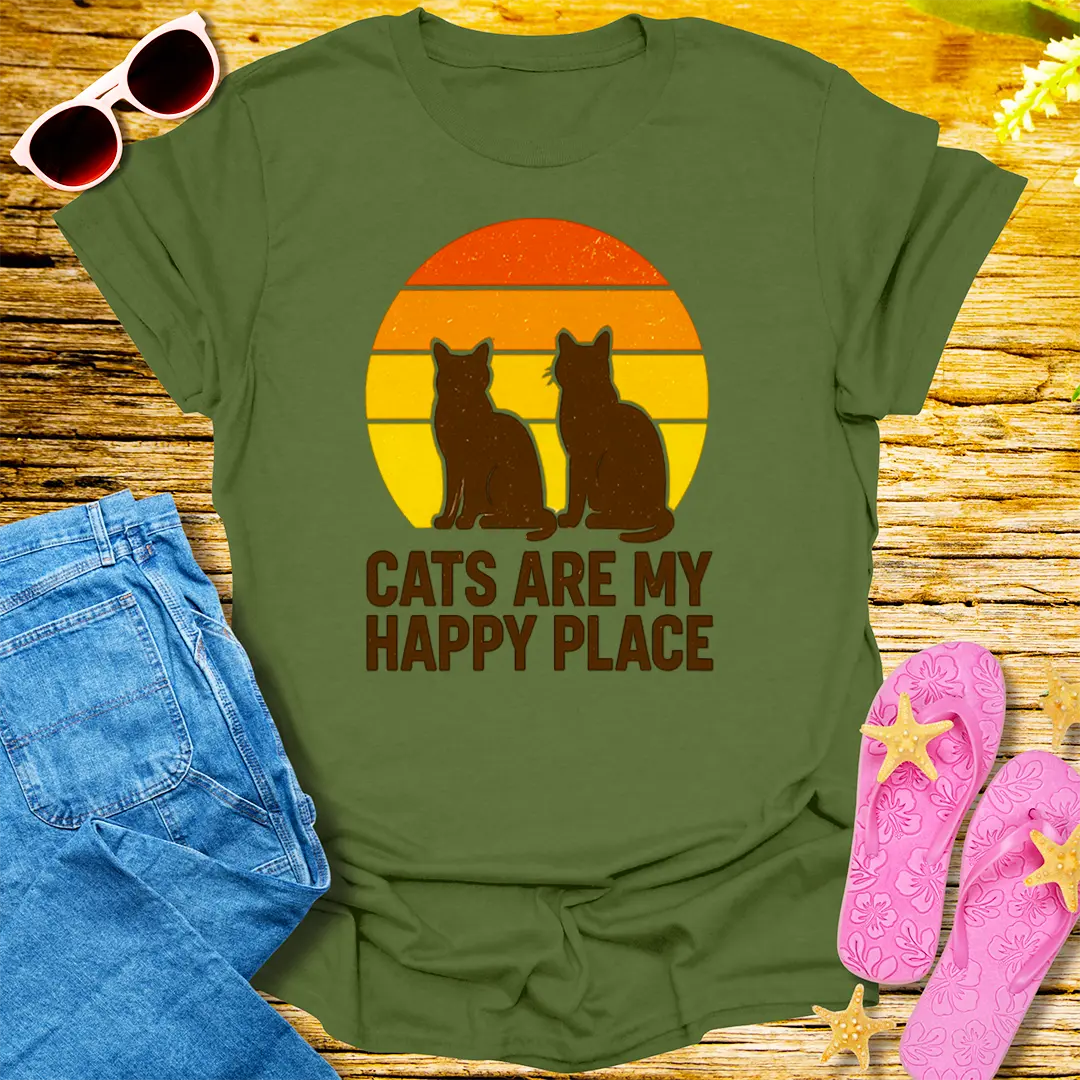 Cats Are My Happy Place T-Shirt - Military Green