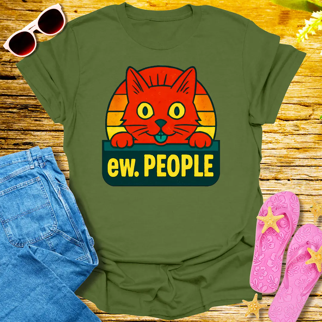 Ew People Cat T-Shirt - Military Green