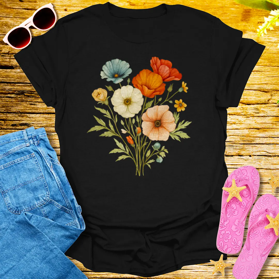 Wildflower Whimsy T-Shirt - Black