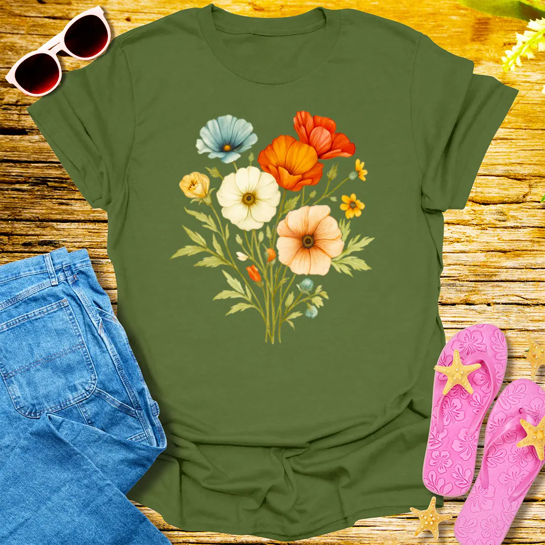 Wildflower Whimsy T-Shirt - Military Green