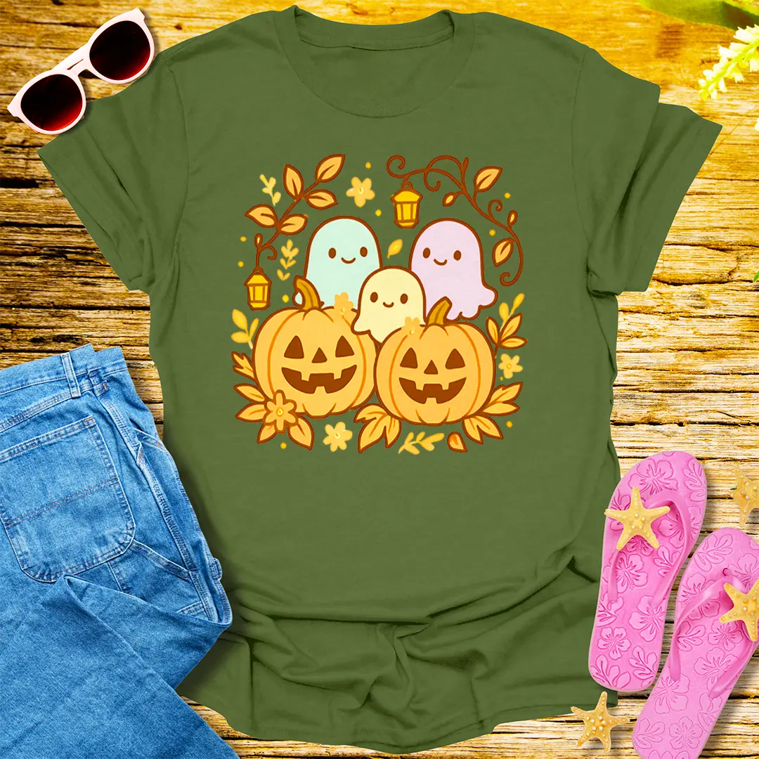 Pumpkin Ghost Party T-Shirt - Military Green