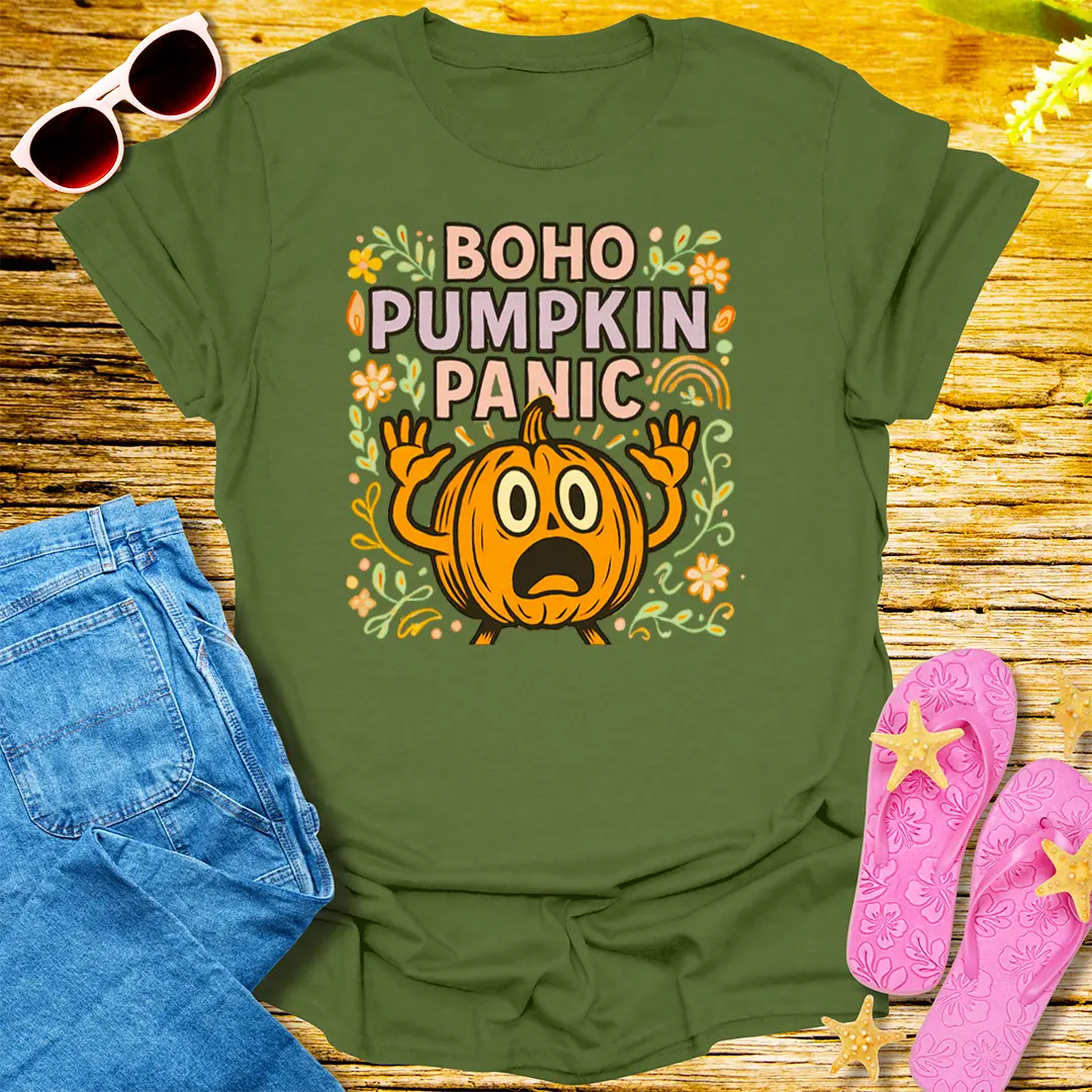 Boho Pumpkin Panic T-Shirt - Military Green