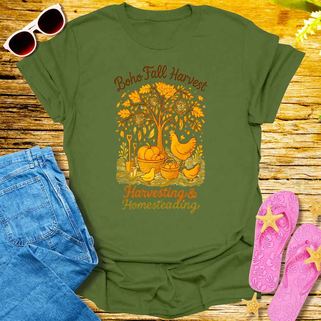 Boho Fall Harvest T-Shirt - Military Green
