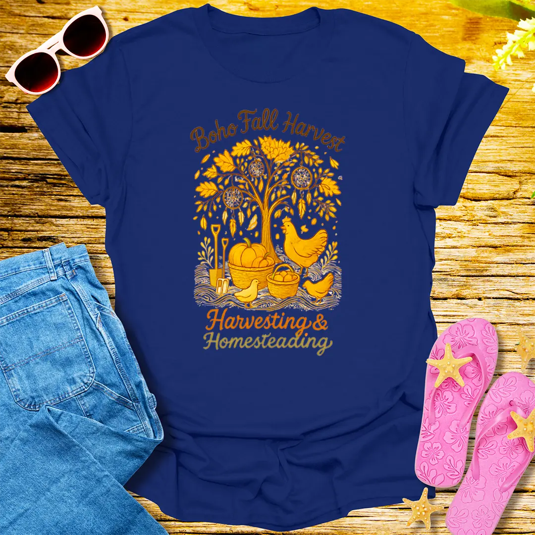 Boho Fall Harvest T-Shirt - Navy