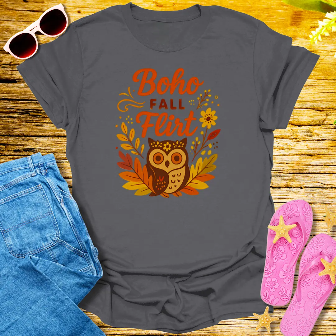 Boho Fall Flirt T-Shirt - Charcoal