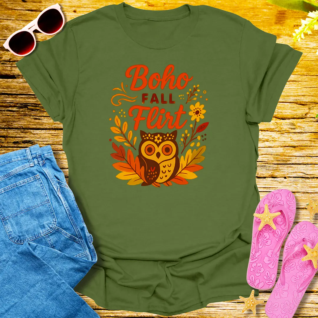 Boho Fall Flirt T-Shirt - Military Green