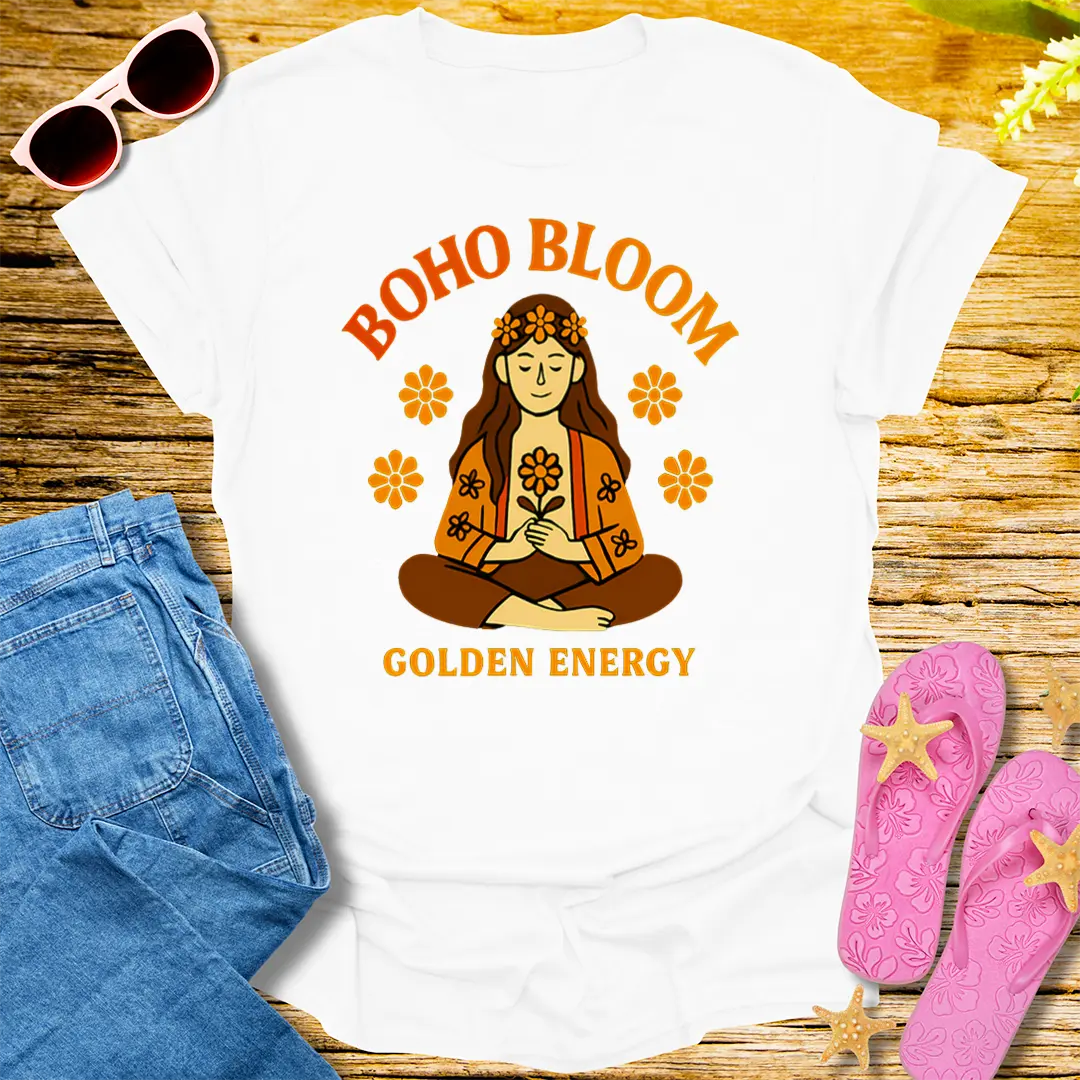 Boho Bloom Golden Energy T-Shirt - White