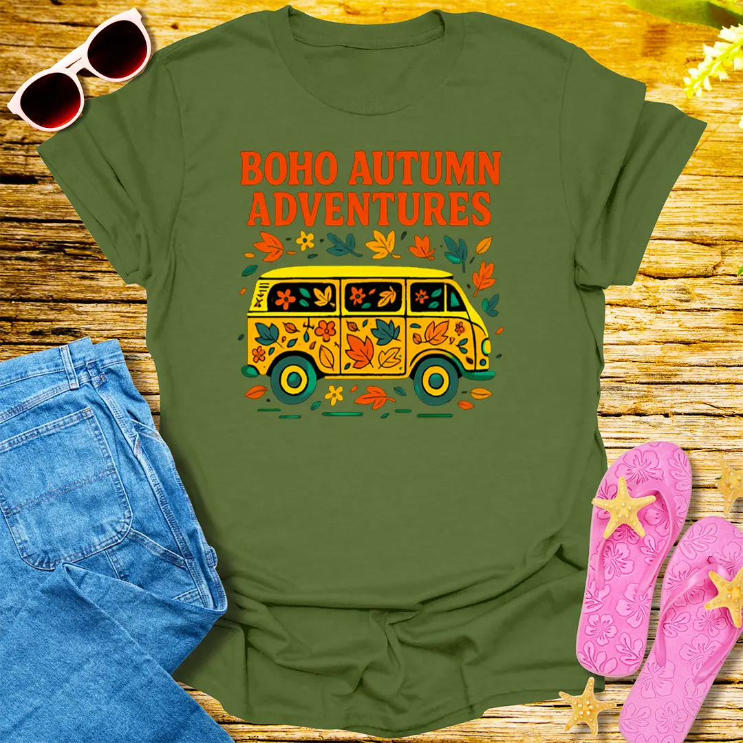 Boho Autumn Adventures T-Shirt - Military Green