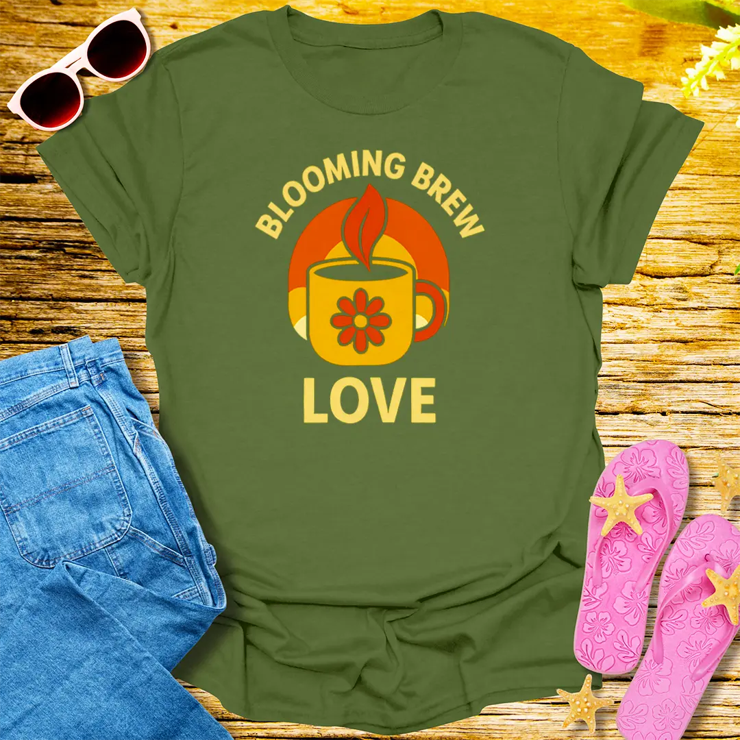 Blooming Brew Love T-Shirt - Military Green