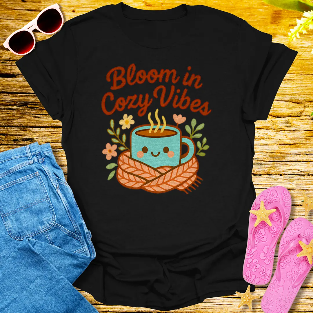 Cozy Bloom Vibes T-Shirt - Black