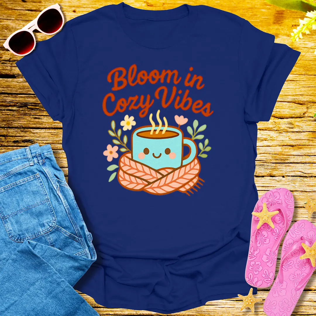 Cozy Bloom Vibes T-Shirt - Navy