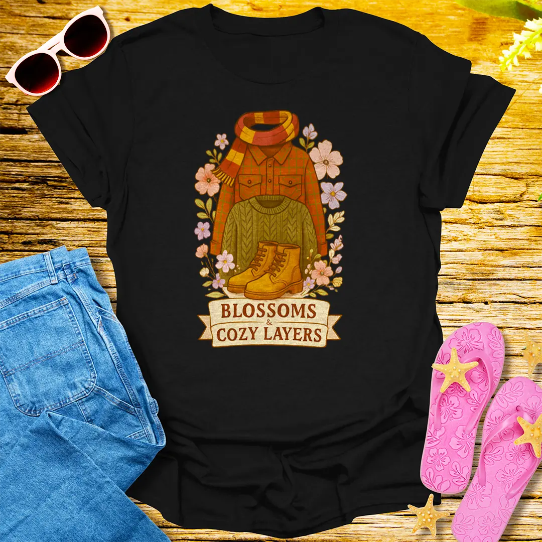 Blossoms & Cozy Layers T-Shirt - Black