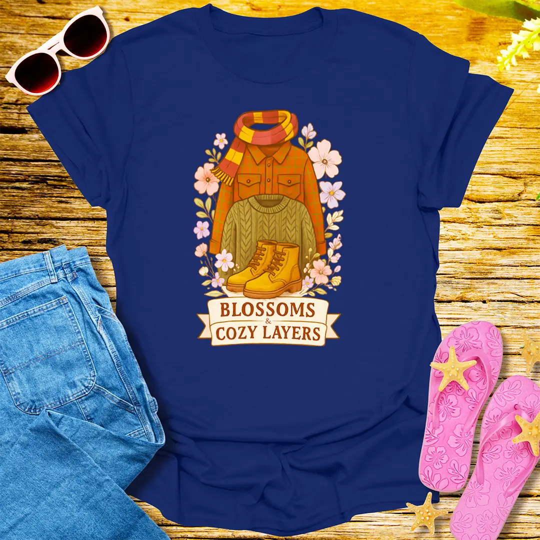 Blossoms & Cozy Layers T-Shirt - Navy