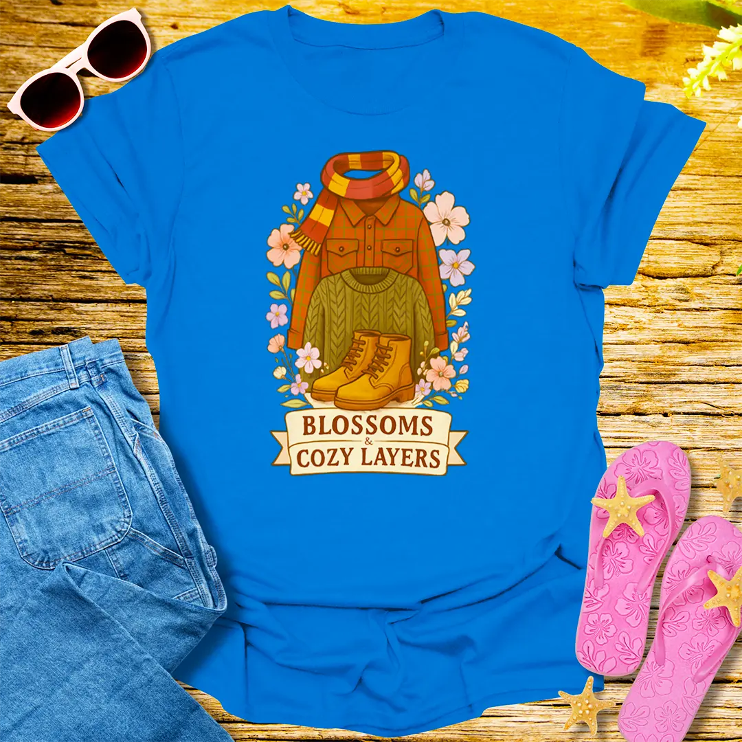 Blossoms & Cozy Layers T-Shirt - Royal